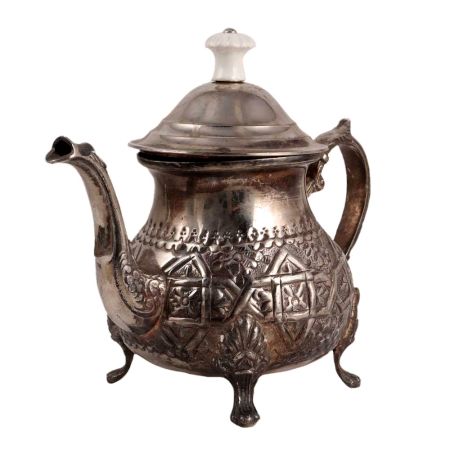Embossed Brass Arabian Tea Pot In Nickel Plating