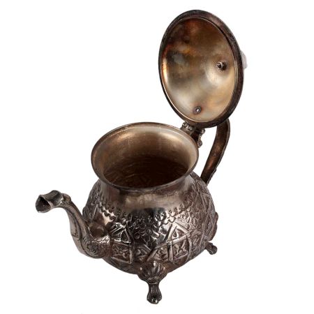 Embossed Brass Arabian Tea Pot In Nickel Plating