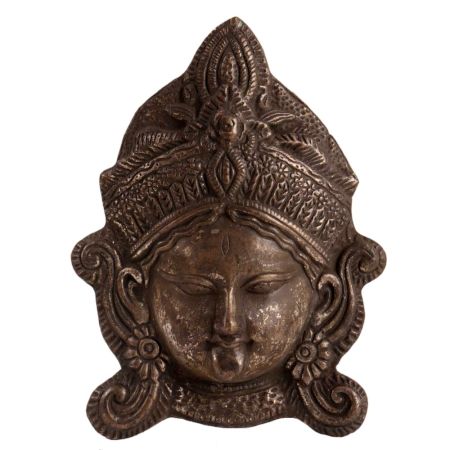 Brass Goddess Durga Face Wall Hanging In Dark Finish