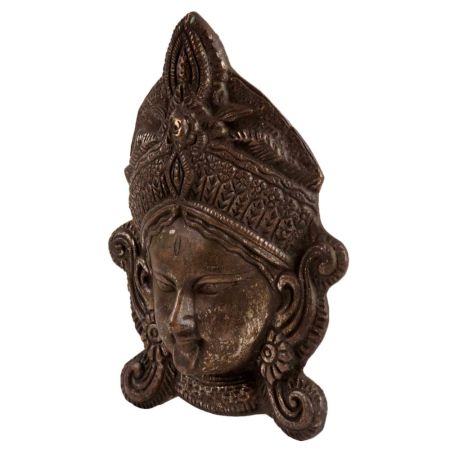 Brass Goddess Durga Face Wall Hanging In Dark Finish