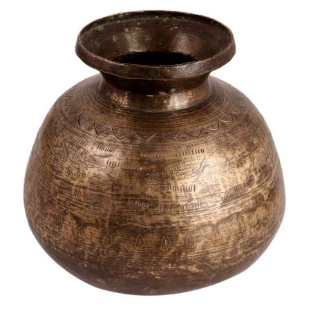 Brass Wide Bottom Water Pot In Antique Finish