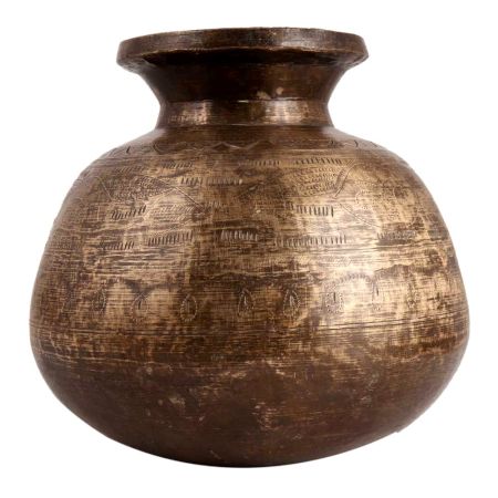 Brass Wide Bottom Water Pot In Antique Finish