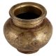 Old Hand Carved Brass Water Pot With Dark Finish