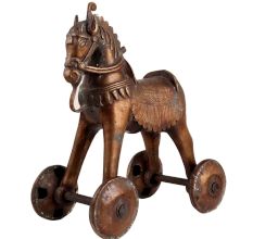 Traditional Brass Horse On Wheels Primitive Temple Toy