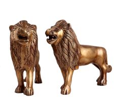 Guardian Lion Cast Brass Garden Statue  In Set Of 2