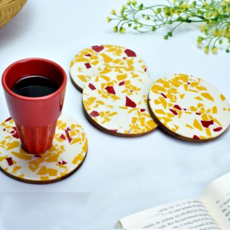 Wood And Resin Pastel Terrazzo Coasters In Set Of 4