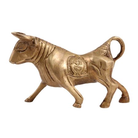 Brass Charging Bull Statue With Antique Finish