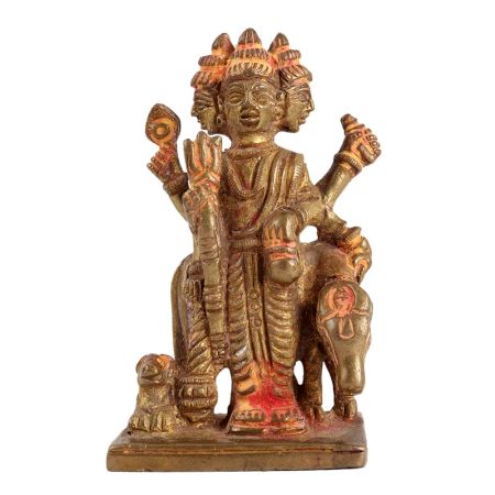 Brass Lord Dattatrey With Cow Statue For Worship