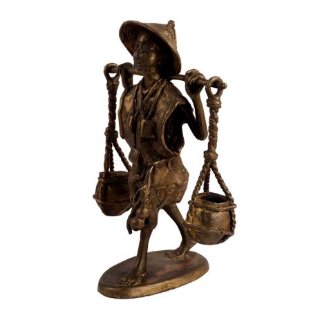 Brass African Man Carrying Water Statue