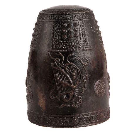 Brass Buddhist Bell With Inscriptions From Temple In Dark Finish