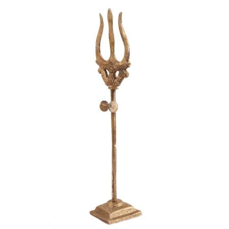 Handcrafted Gold Brass Trishul with Damru Figurine