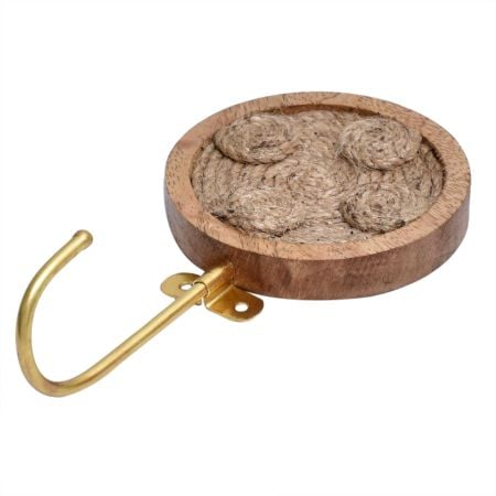 Wood And Brass Key Holder Wall Hook