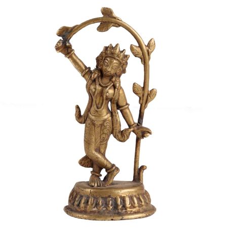 Brass Goddess Holding Branch Of Tree Statue