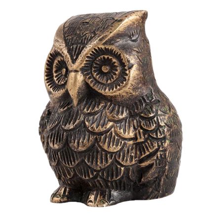 Brass Sitting Owl Statue With Intricate Details