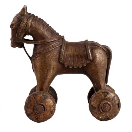 Horse-shaped Indian Brass Temple Toy Statue