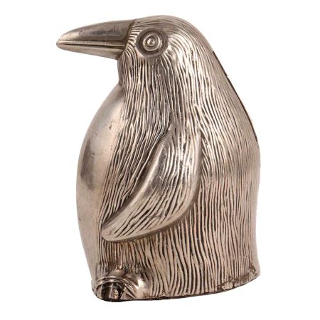 Cute Silver Metal Standing Penguin Statue
