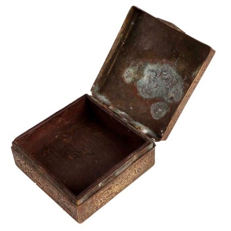 Vintage Indo Persian Chased Square Brass Trinket Box
