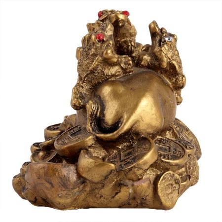 Golden Lucky Buffalo And Frog Statue Made Of Fish Bone