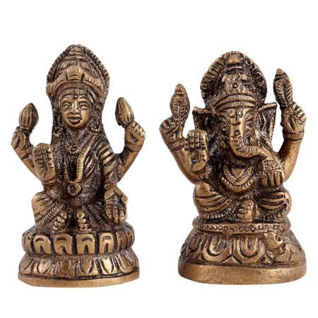 Brass Statue Of Ganesh Lakshmi Bhagwan Sitting on Lotus