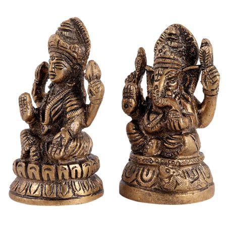 Brass Statue Of Ganesh Lakshmi Bhagwan Sitting on Lotus