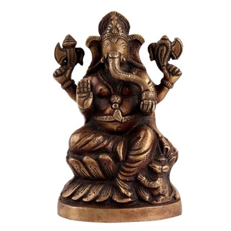 Brass Lord Ganesh Sitting on Lotus Base With Mushak