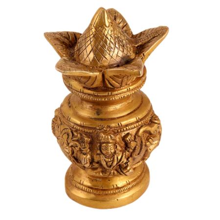 Brass Kalash Pot Engraved With Lakshmi Ganesh Motifs