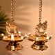 2 Pieces Brass Peacock 7 Wick Hanging Chain Diya