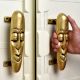 Golden Tribal Man Face Brass Door Handles In Pair