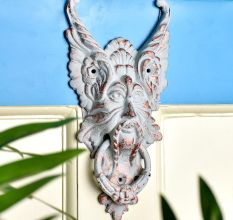 White Cast Iron Gothic Gargoyle Face Door Knocker