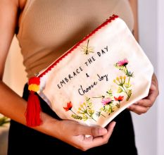 Embrace the Day And Choose Joy Natural Beige Zip Pouch