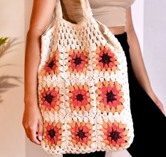 Handmade Garam Masala Crochet Granny Square Bag