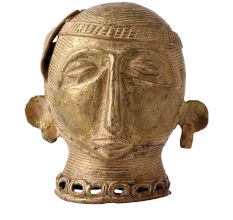 Rustic Brass Tribal Head Statue
