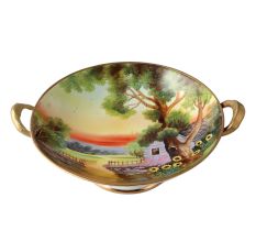 Hand-Painted Porcelain Nippon Landscape Bowl