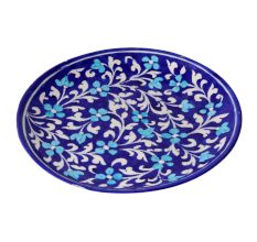 Blue Pottery Decorative Plate In Floral Design