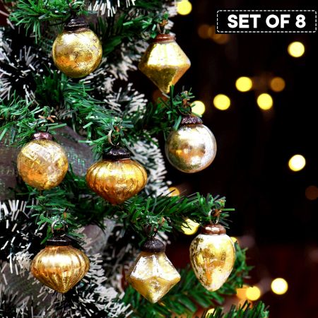 Golden Small Cut Christmas Hanging In Set Of 8