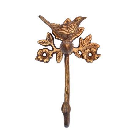 Brass Bird Sitting On Branch Hook
