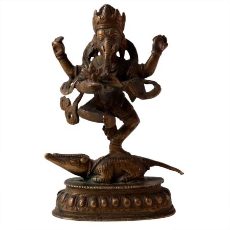 Brass Statue Of Lord Ganesha Standing On A Mooshak