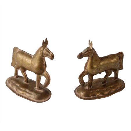 Pair Of Brass Raised Up Horses Statues