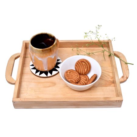Rectangular Bamboo Serving Tray With Handles