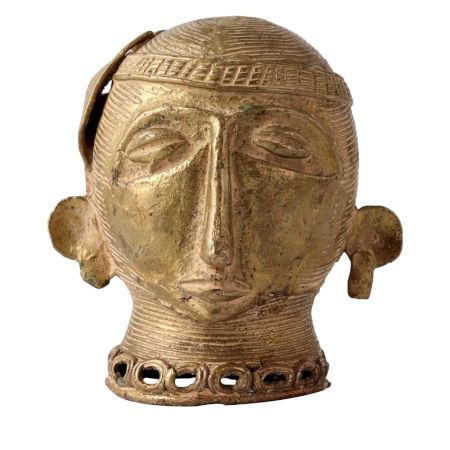 Rustic Brass Tribal Head Statue