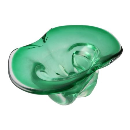 Soft Green Oval Shape Carved Glass Dish