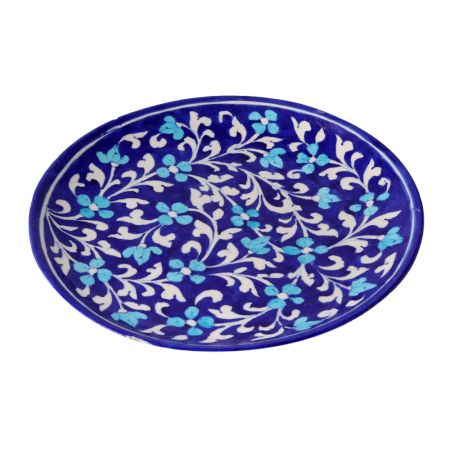 Blue Pottery Decorative Plate In Floral Design