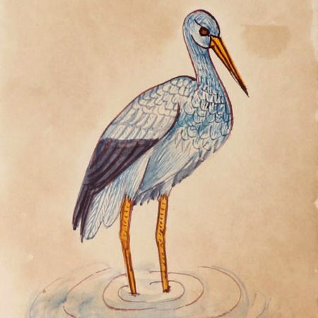 Miniature Water Color Painting Great Blue Heron Bird