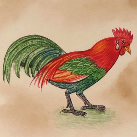 Rooster Watercolor Miniature Painting