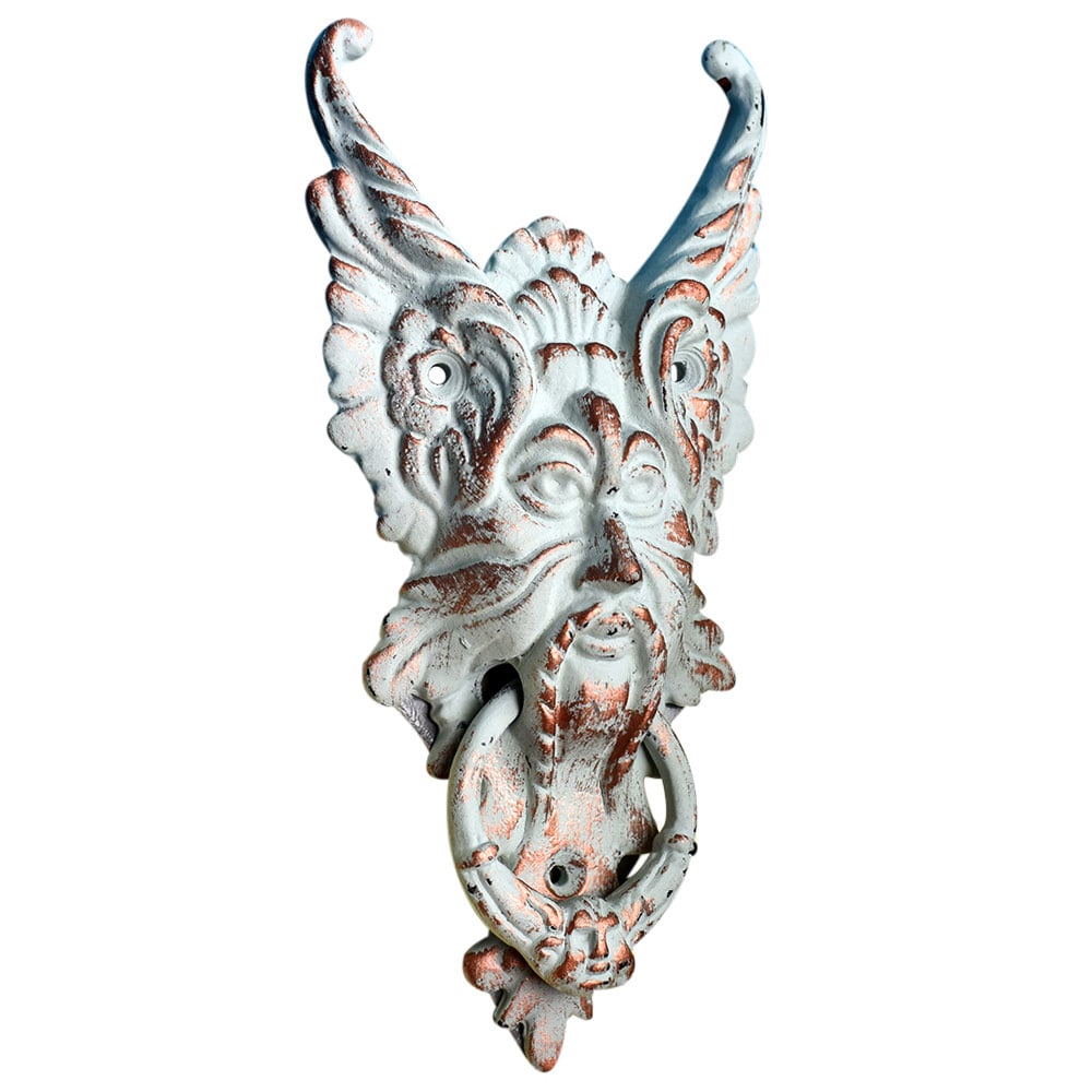 White Cast Iron Gothic Gargoyle Face Door Knocker