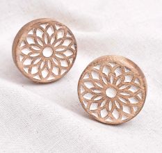 Handmade White and Brown Geometric Wooden Round Drawer Knobs