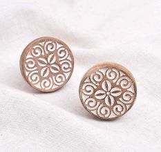 Handmade White and Brown Floral Wooden Round Cabinet Knobs
