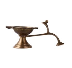 Brass Puja Diya With Snake Hood Handle