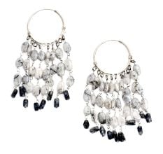 92.5 Sterling Silver Tribal Grey And White Beaded Hoop Earring