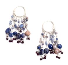 Blue Beaded 92.5 Sterling Silver Hoop Earrings